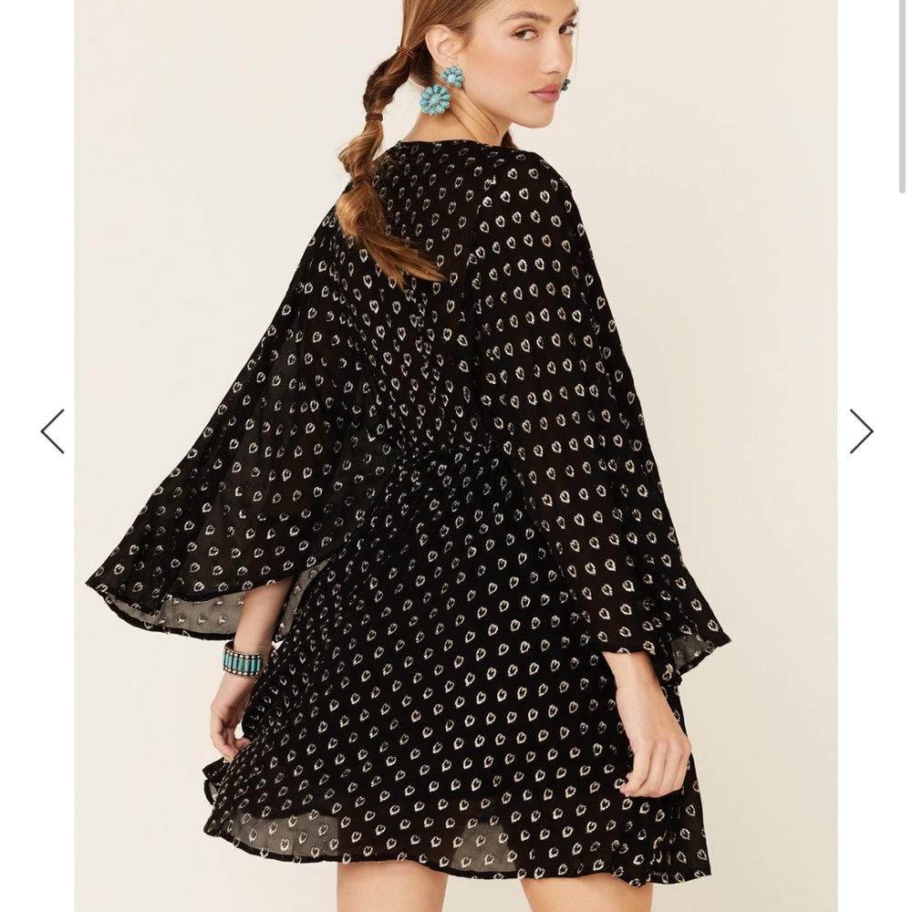 BAND OF GYPSIES BLACK METALLIC HEART MINI DRESS - Picture 5 of 11